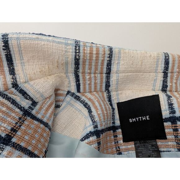Smythe Portrait Neck Chesterfield Plaid Blazer Sz 8 Check White Brown Blue $695 - Picture 11 of 11